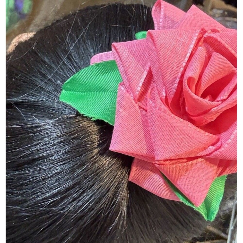 Women’s Pink Rose Flower Hair Clip Barrette Floral Hair Handmade Accessory - Picture 9 of 9